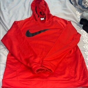 Nike Men's Vibrant Red Therma-Fit Hoodie with Black Swoosh